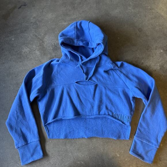 Gymshark Tops - Gymshark Cropped Training Cut Out Pullover Hoodie Blue Spell Out Women’s S Lift‎